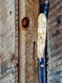 Carved Wood Spirit Kitchen Broom - "Blue Bonnet" - Free Shipping 