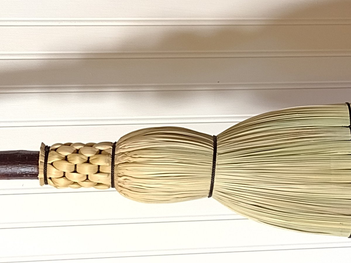 Carved Wood Spirit Kitchen Broom - "Blue Bonnet" - Free Shipping 