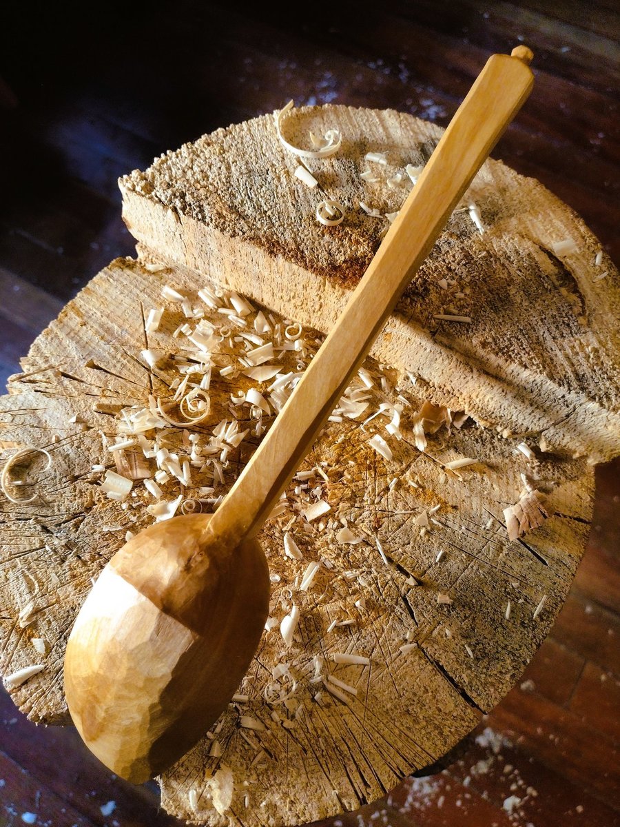 Long Cooking Spoon - Hand Carved Birch - One Only - Free Shipping