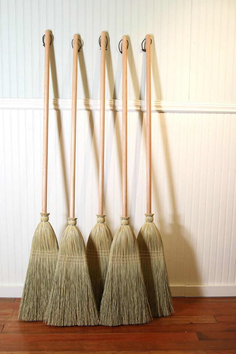 Two Pack - Shaker Authentic 1878 -- Vintage Corn Broom -- Original Full Size with Genuine American Hardwood Handle