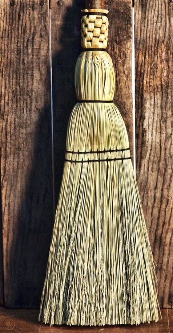 Pioneer Fireplace Hearth Broom - Branch Handle Besom - Flat Sewn Hand Broom