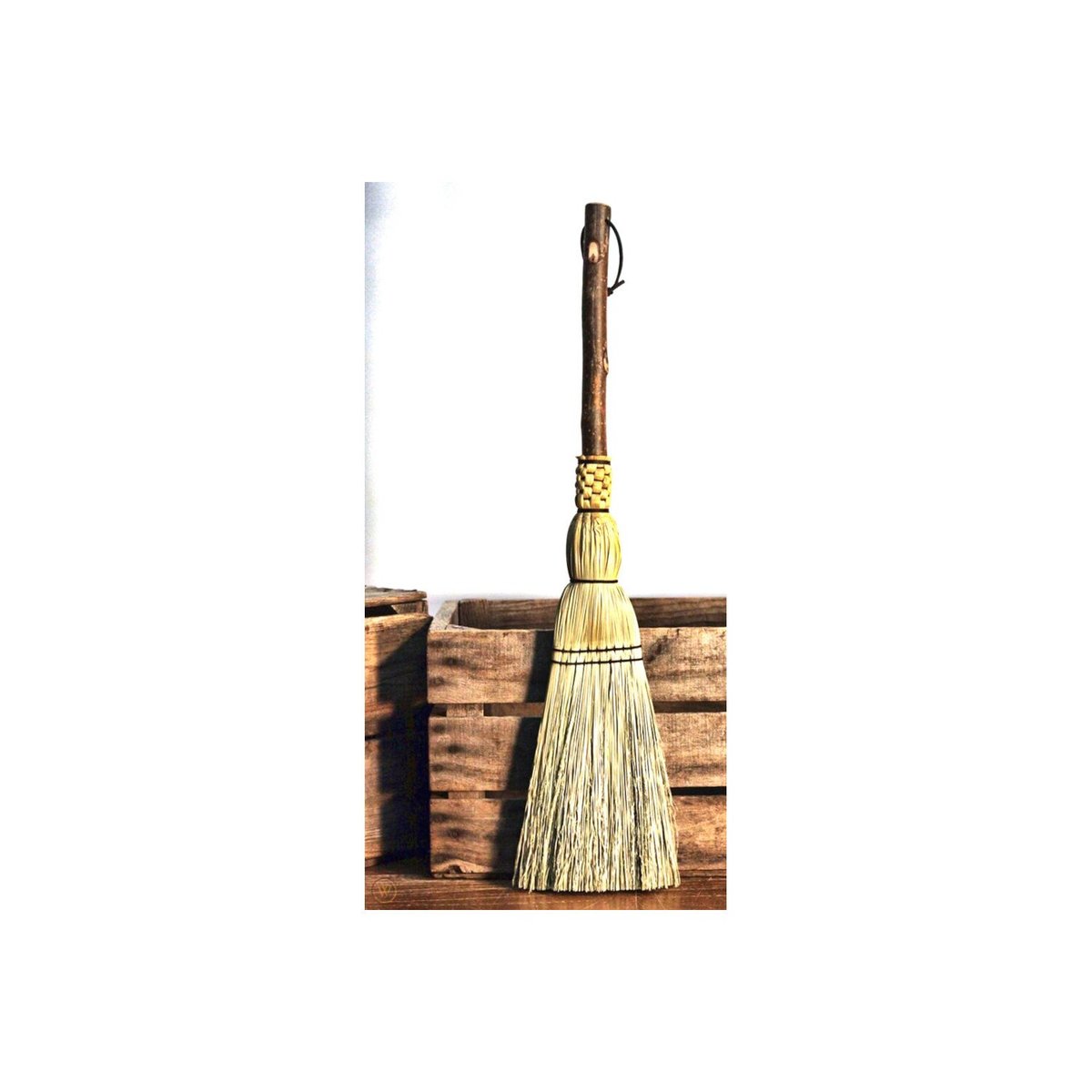 Pioneer Fireplace Hearth Broom - Branch Handle Besom - Flat Sewn Hand Broom