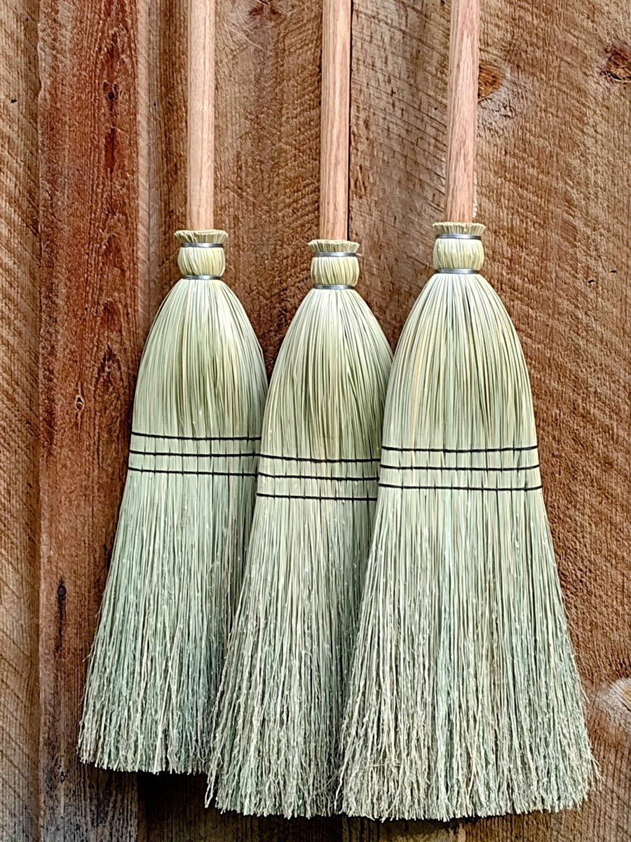 Two Pack - Shaker Authentic 1878 -- Vintage Corn Broom -- Lightweight Kitchen Size with Genuine American Hardwood Handle