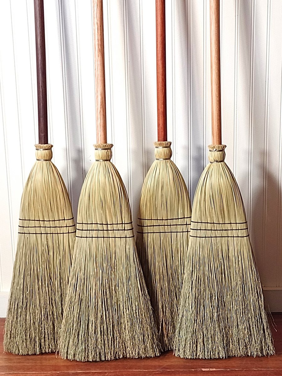 Two Pack - Shaker Authentic 1878 -- Vintage Corn Broom -- Lightweight Kitchen Size with Genuine American Hardwood Handle