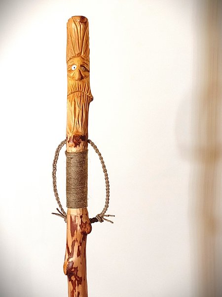 Wood Spirit Walking Stick - Hiking Staff -  "Filbert" - Mountain Alder - One Only Free Shipping