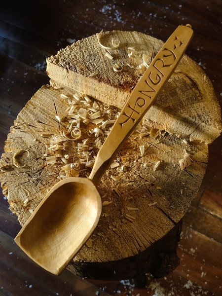 Big Cooking Scoop with Lettering - Hongry Spoon - Hand Carved - One Only - Free Shipping