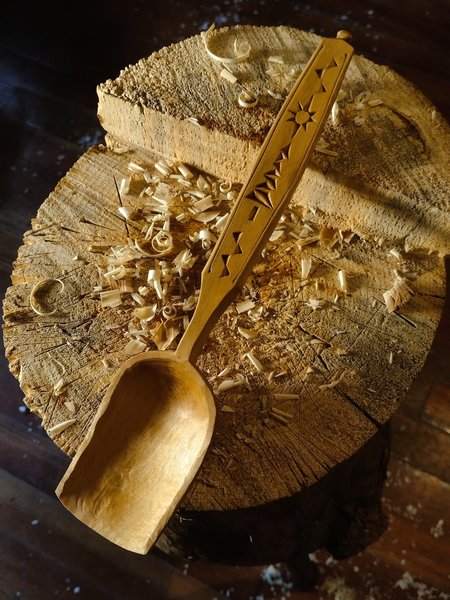 Hand Carved Cooking Spoon - Birch Serving Scoop - One Only - Free Shipping