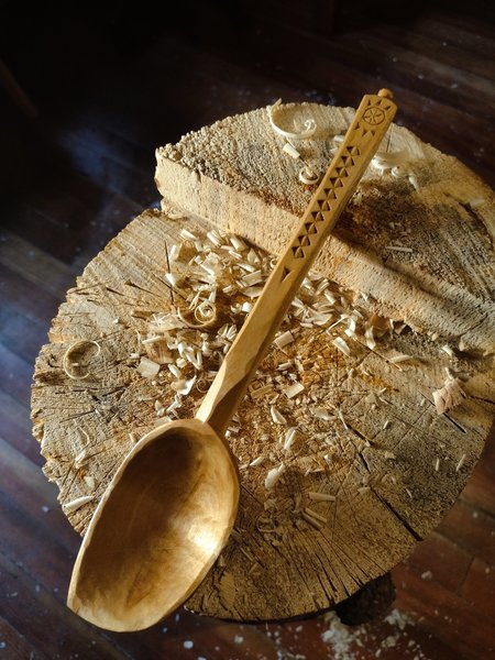 Long Cooking Spoon - Hand Carved Birch - One Only - Free Shipping