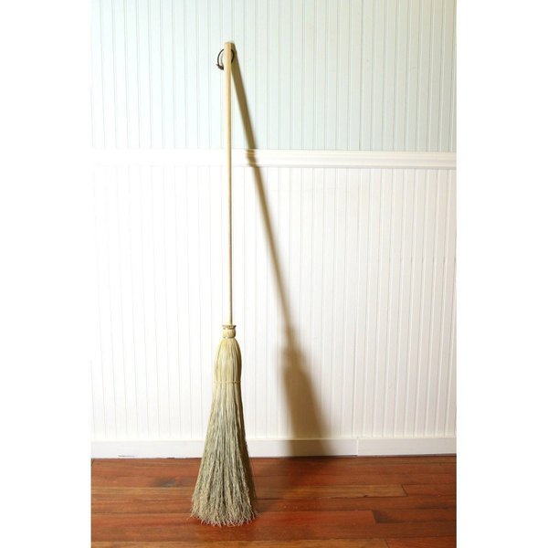 Early American Floor Broom - Traditional Round Sewn Besom - Hardwood Handle